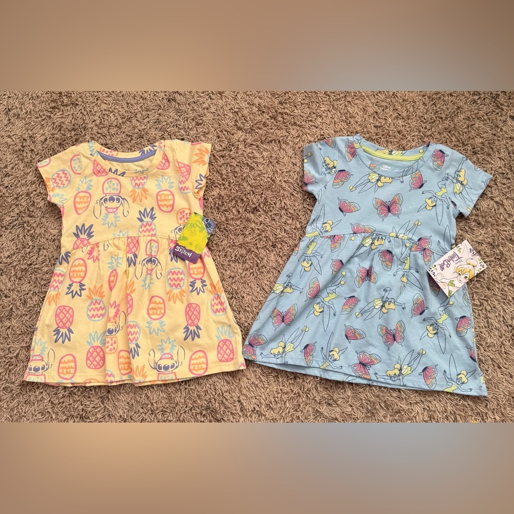 Tinker Bell And Stitch Allover Print Dresses With Short Sleeves Size: 2T